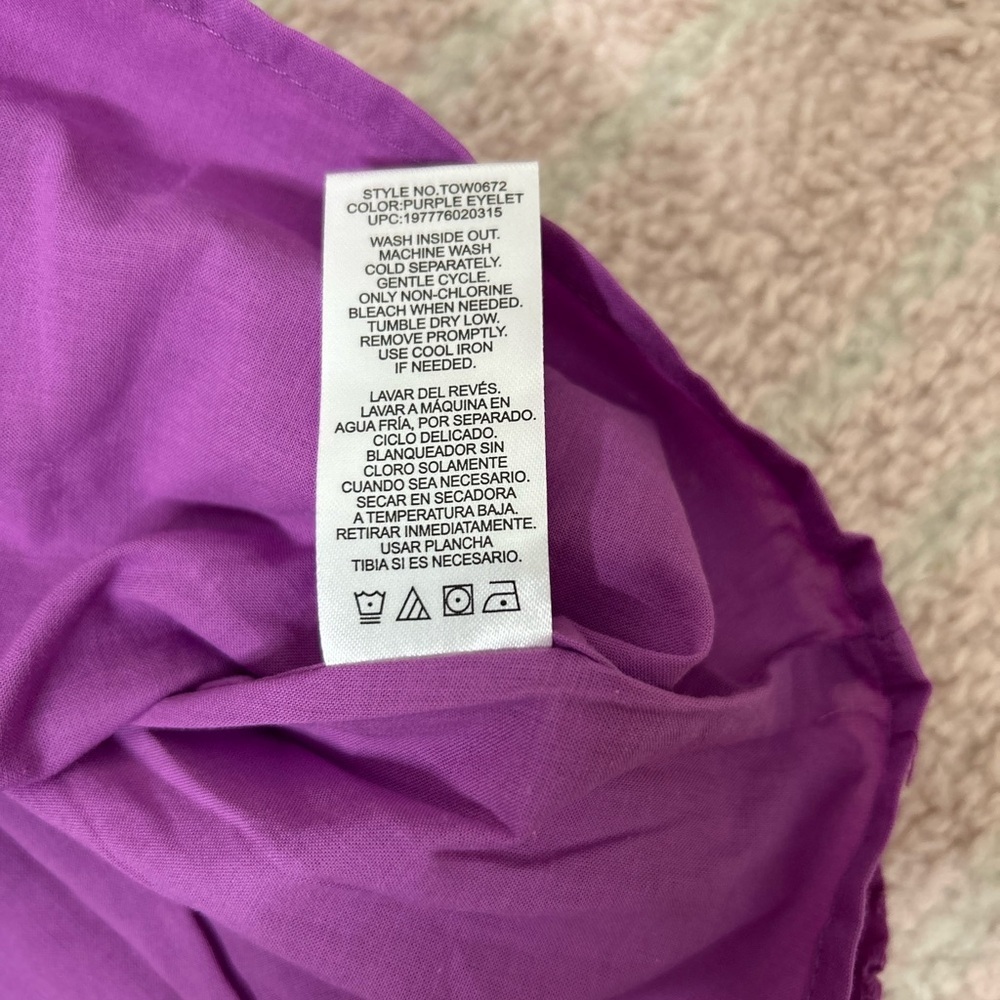 NWT Draper James Purple Eyelet V-Neck Blouse Puff Sleeves Large Preppy Summer - Picture 5 of 10